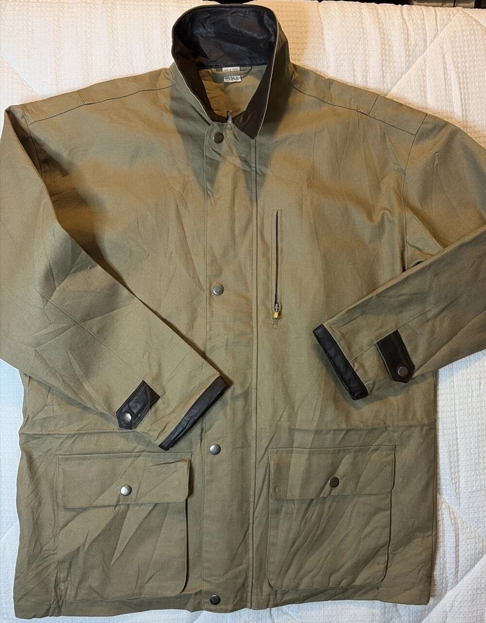 Vintage Men’s Field Chore Jacket Tan Cotton Leather Collar Workwear Utility Sz S